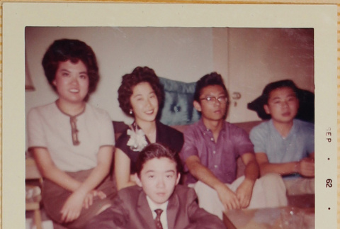 Five people on couch (ddr-densho-522-567)