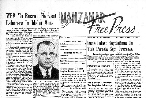 Manzanar Free Press Vol. 6 No. 22 (September 9, 1944) (ddr-densho-125-270)