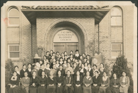 Group photo in front of Tacoma Hongwanji Buddhist Church (ddr-densho-321-813)