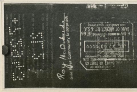 Back of check for Roy Okuda (ddr-densho-37-1167)