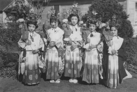 Five girls in formal Buddhist attire (ddr-densho-38-33)