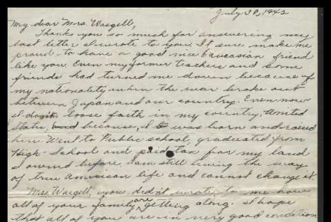 Letter to Mrs. Margaret Waegell, July 30, 1942 (ddr-csujad-55-69)