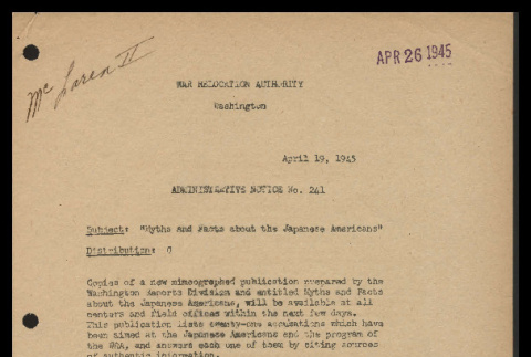 Administrative notice, no. 241 (April 26, 1945) (ddr-csujad-55-1668)