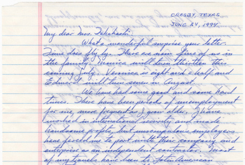 Letter from Peter Escalante and Martha Nunez to Tami (Tomoye) Takahashi (ddr-densho-422-93)