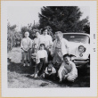 Yoshiko, Leslie, Susan and William Shiomi with three unidentified women by car (ddr-densho-522-425)