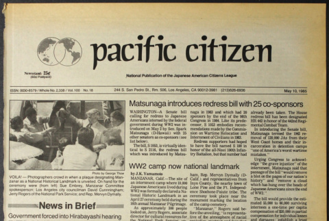 Pacific Citizen, Vol 100 No. 18 (May 10, 1985) (ddr-pc-57-18)
