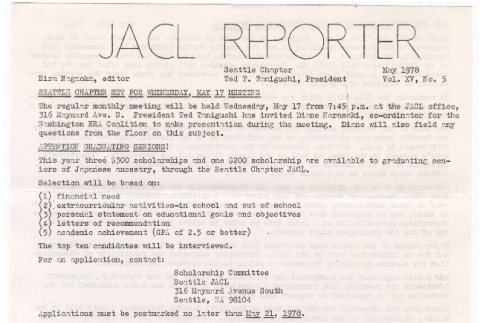 Seattle Chapter, JACL Reporter, Vol. XV, No. 5, May 1978 (ddr-sjacl-1-212)