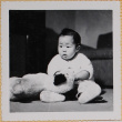 Susan Shiomi with stuffed toy (ddr-densho-522-166)