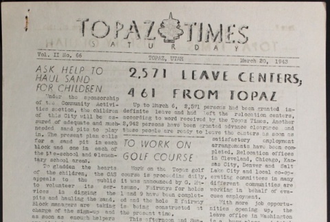 Topaz Times Vol. II No. 66 (March 20, 1943) (ddr-densho-142-129)