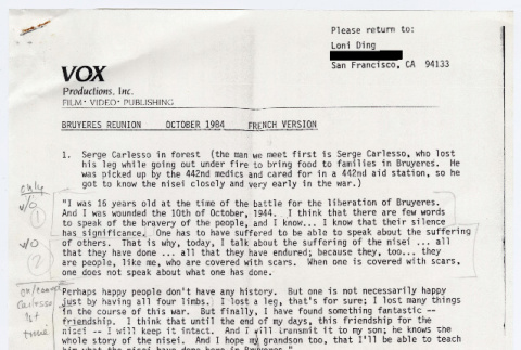 Bruyeres reunion documentary notes (ddr-densho-1007-584)