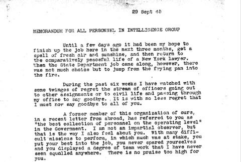 Letter from Alfred McCormack, Director of Intelligence to All Personnel in Intelligence Group (ddr-densho-563-28)