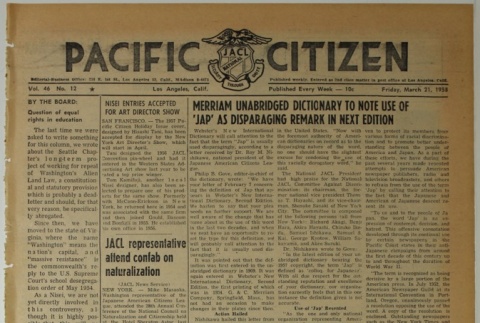 Pacific Citizen, Vol. 46, No. 12 (March 21, 1958) (ddr-pc-30-12)