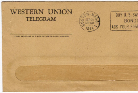Western Union Telegram to Yuri Domoto from Margaret Saito (ddr-densho-356-555)