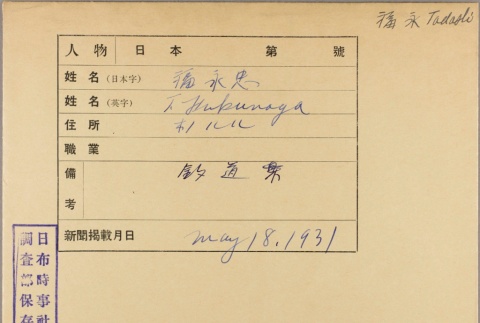 Envelope of Tadashi Fukunaga photographs (ddr-njpa-5-862)