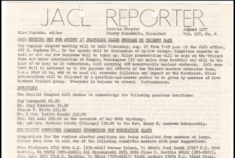 Seattle Chapter, JACL Reporter, Vol. XIV, No. 8, August 1977 (ddr-sjacl-1-262)