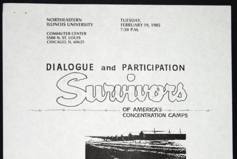 Flyer for event titled:  Dialogue and Participation with Survivors of America's Concentration Camps (ddr-chijacl-1-3)