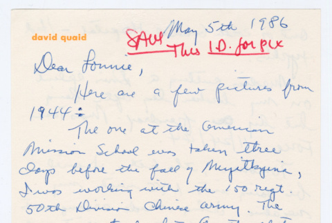Letter from David Quaid to Loni Ding (ddr-densho-1007-334)