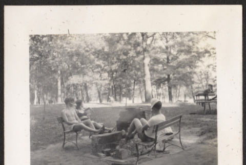 Three people in a park (ddr-densho-433-1174)