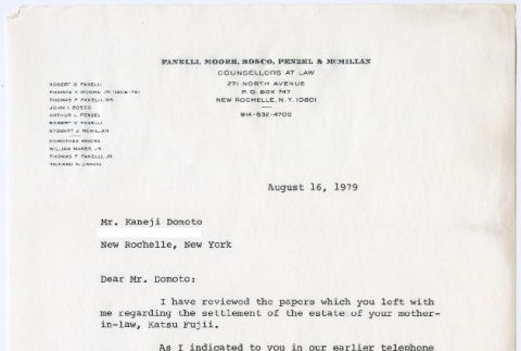 Letter to Kaneji Domoto from Arthur L. Penzel (ddr-densho-578-40)