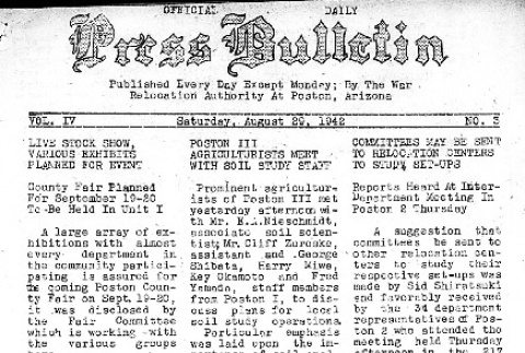 Poston Press Bulletin Vol. IV No. 3 (August 29, 1942) (ddr-densho-145-94)