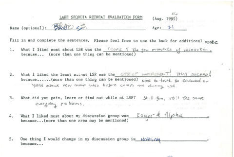 1986 Lake Sequoia Retreat evaluation form (ddr-densho-336-1762)