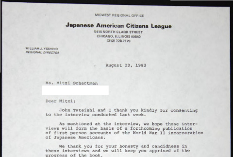Letter to Mitzi Schectman from Bill Yoshino (ddr-chijacl-1-782)
