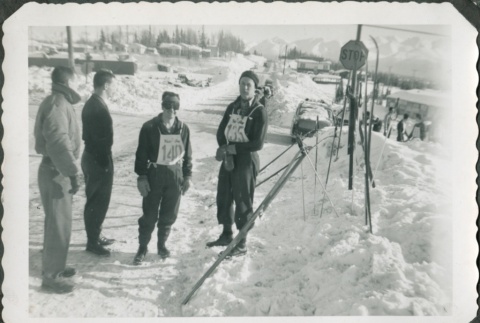 Men prepping for ski competition (ddr-densho-321-407)