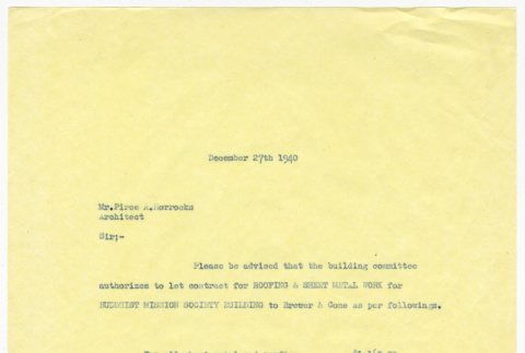 Letter from the Seattle Buddhist Church to Pierce A. Horrocks (ddr-sbbt-4-32)