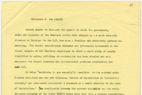 Carbon Copy of Statement by the LACCRR (ddr-densho-352-273)