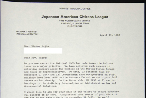 Letter to Victor Fujiu from William Yoshino (ddr-chijacl-1-504)