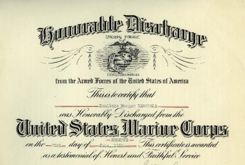 U.S. Armed Forces honorable discharge certificate (ddr-densho-188-21)