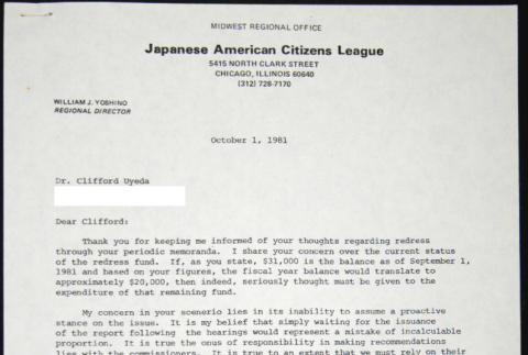 Letter to Clifford Uyeda from Bill Yoshino (ddr-chijacl-1-542)