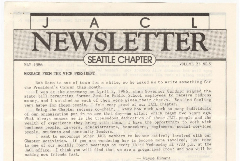 Seattle Chapter, JACL Reporter, Vol. 23, No. 5, May 1986 (ddr-sjacl-1-353)