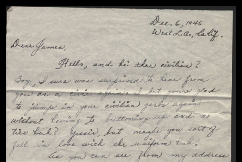 Letter from Leo Uchida to James Waegell, December 6, 1946 (ddr-csujad-55-2335)