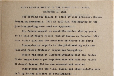 Minutes of the sixth Valley Civic League meeting (ddr-densho-277-25)