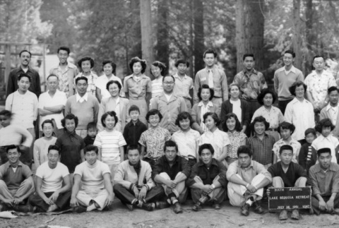 Group photograph of the Lake Sequoia Retreat campers, 1951 (ddr-densho-336-77)