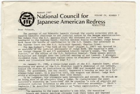 National Council for Japanese American Redress Vol. 9 No. 7 (ddr-densho-352-59)