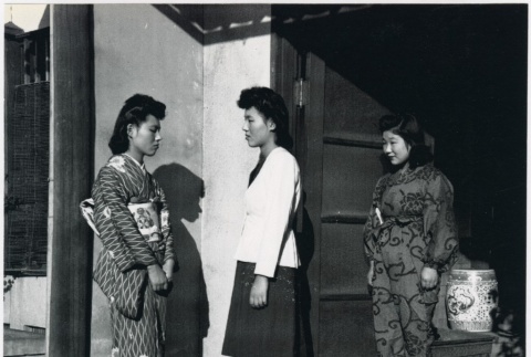 Young Japanese women showing the different styles of clothing worn (ddr-densho-299-180)