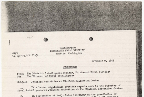 Memo from District Intelligence Officer to Director of Naval Intelligence (ddr-densho-122-861)