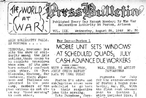 Poston Official Daily Press Bulletin Vol. III No. 30 (August 26, 1942) (ddr-densho-145-91)