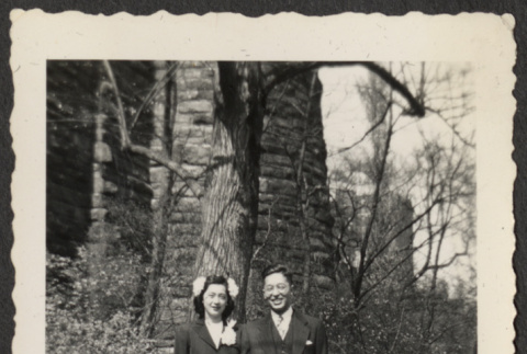 Couple smiling outdoors (ddr-densho-433-1024)