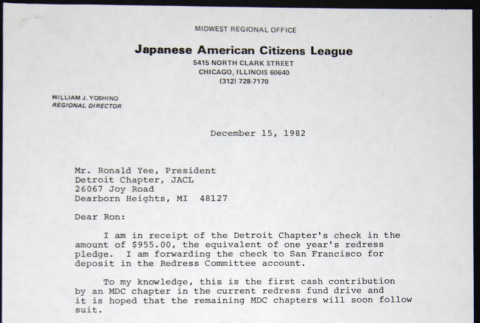 Letter to Ronald Yee from William Yoshino (ddr-chijacl-1-771)