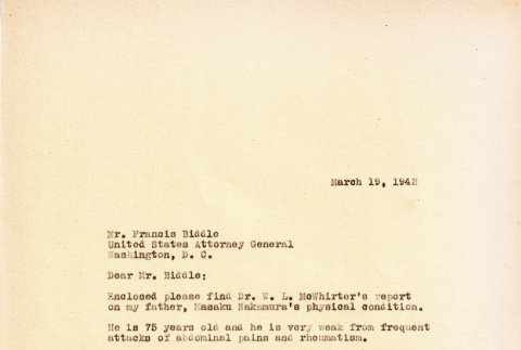 Letter from George Nakamura to Francis Biddle (ddr-ajah-7-8)