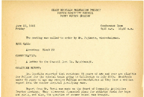 Heart Mountain Relocation Project Fourth Community Council, 44th session (June 29, 1945) (ddr-csujad-45-39)