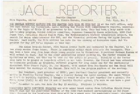 Seattle Chapter, JACL Reporter, Vol. VIII, No. 5, May 1971 (ddr-sjacl-1-130)