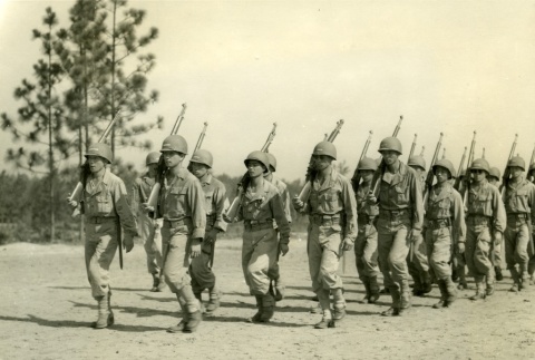 Soldiers marching during basic training (ddr-densho-22-468)