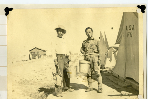 George Naohara and Keny Kuwahara at Civilian Conservation Corps mobile camps, Rupert, Idaho (ddr-csujad-38-23)