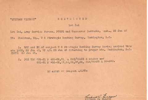 Return order for returning to Washington D.C. (ddr-densho-563-50)