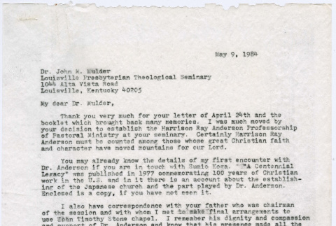 Letter from Ai Chih Tsai to John M. Mulder (ddr-densho-446-49)