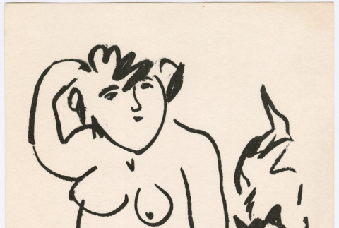 Sketch of woman and cat (ddr-densho-329-1180)